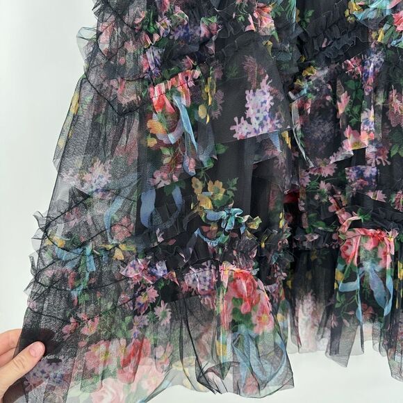 Boutique Tulle Midi Skirt In Black Roses New With Tags Medium - Picture 4 of 8